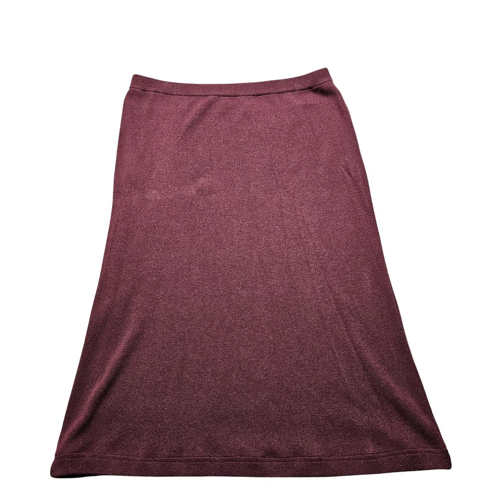 Liz Claiborne Petite M Burgundy Knit Midi Skirt A-Line Elastic Waist Cotton